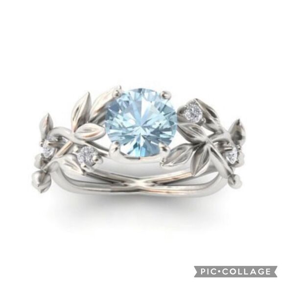 Silver Light Blue Stone Ring 7 - Picture 1 of 12